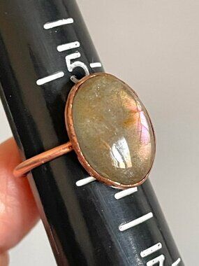Handmade Labradorite Cabochon Copper Ring - 5.75/6